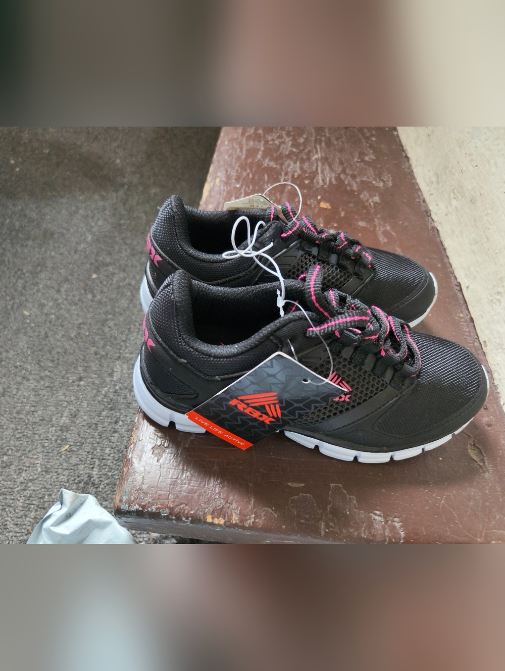 New! RBX Girls Youth Black Athletic Sneakers Shoes with Pink Accents Size 1 NWT!